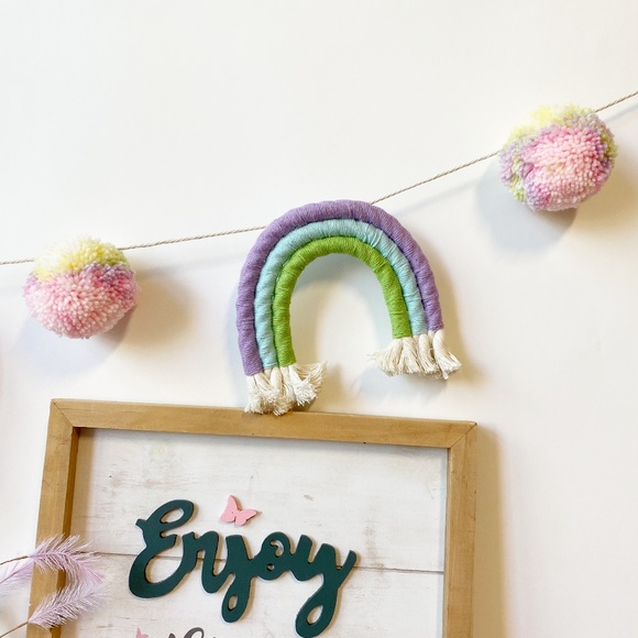 Handmade Rainbow Pom Pom Garland Baby Room Decor Party Decoration Easter Decor - Picture 6 of 7